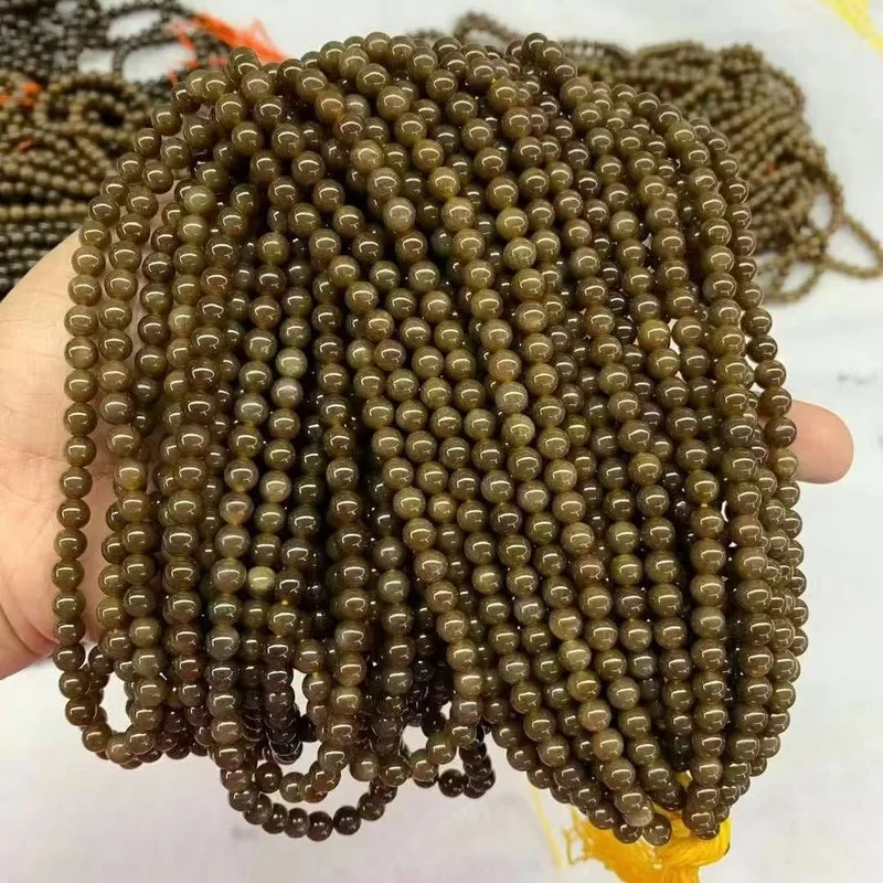 Natural Hotan Jade Qemuo Sugar 6Mm Round Bead Multi-Loop Bracelet With Chain
