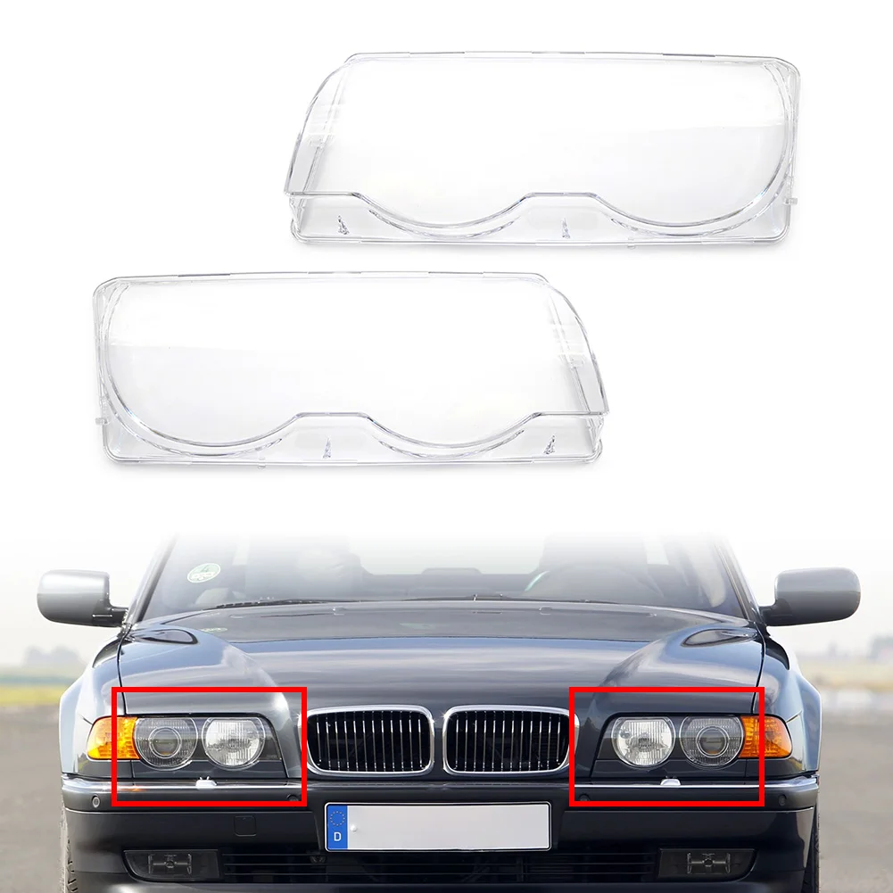 1 Pair Transparent Car Front Headlight Lens Cover Lampshade For BMW 7 Series E38 728i 730i 735i 740i 750i 1999-2001