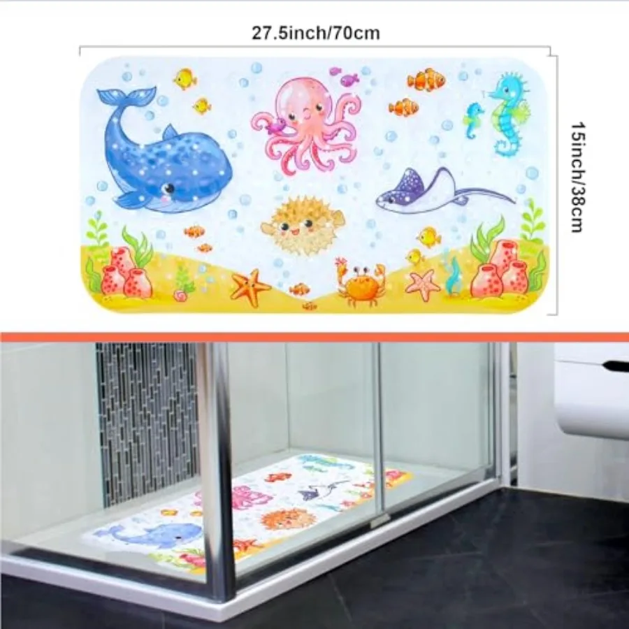 Bath Mat for Tub Non Slip, Machine Washable Anti-Slip Cartoon Baby Bathtub Shower Mat with Drain Holes and Suction Cups for Tod