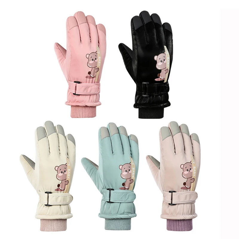 Winter Child Gloves for Girls Boys Waterproof Skiing Kids Gloves Bear Thicken Telefingers Children Winter Gloves for Sports