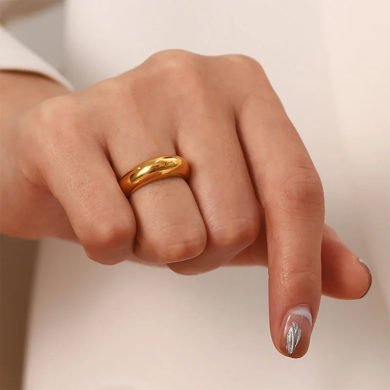 St.delan Simple Glossy Curved Gold Color Stainless Steel Ring for Women French Punk Party Jewelry Wholesale Dropshipping