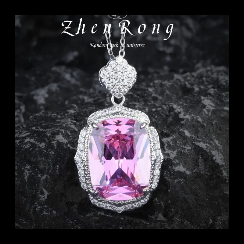 Shili زهر الخوخ مزاجه الجديد الرجعية الوردي الماس قلادة قلادة الوردي كريستال خاتم ملون الكنز وأقراط مجموعة #2