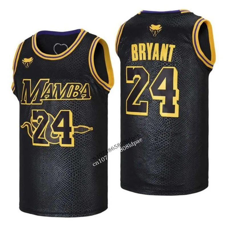 

Basketball Jersey Oversize Men Legend 24 Bryant Athletic Sports Black Snakeskin MAMBA Embroidery High Street Hip Hop Sportswear