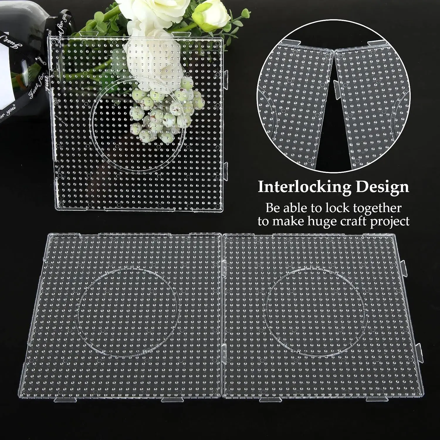 5mm Fuse Beads Pegboards Large Plastic Bead Pegboard Fuse Beads Boards with Beads Square Peg Boards Kit for Kids DIY Craft Beads