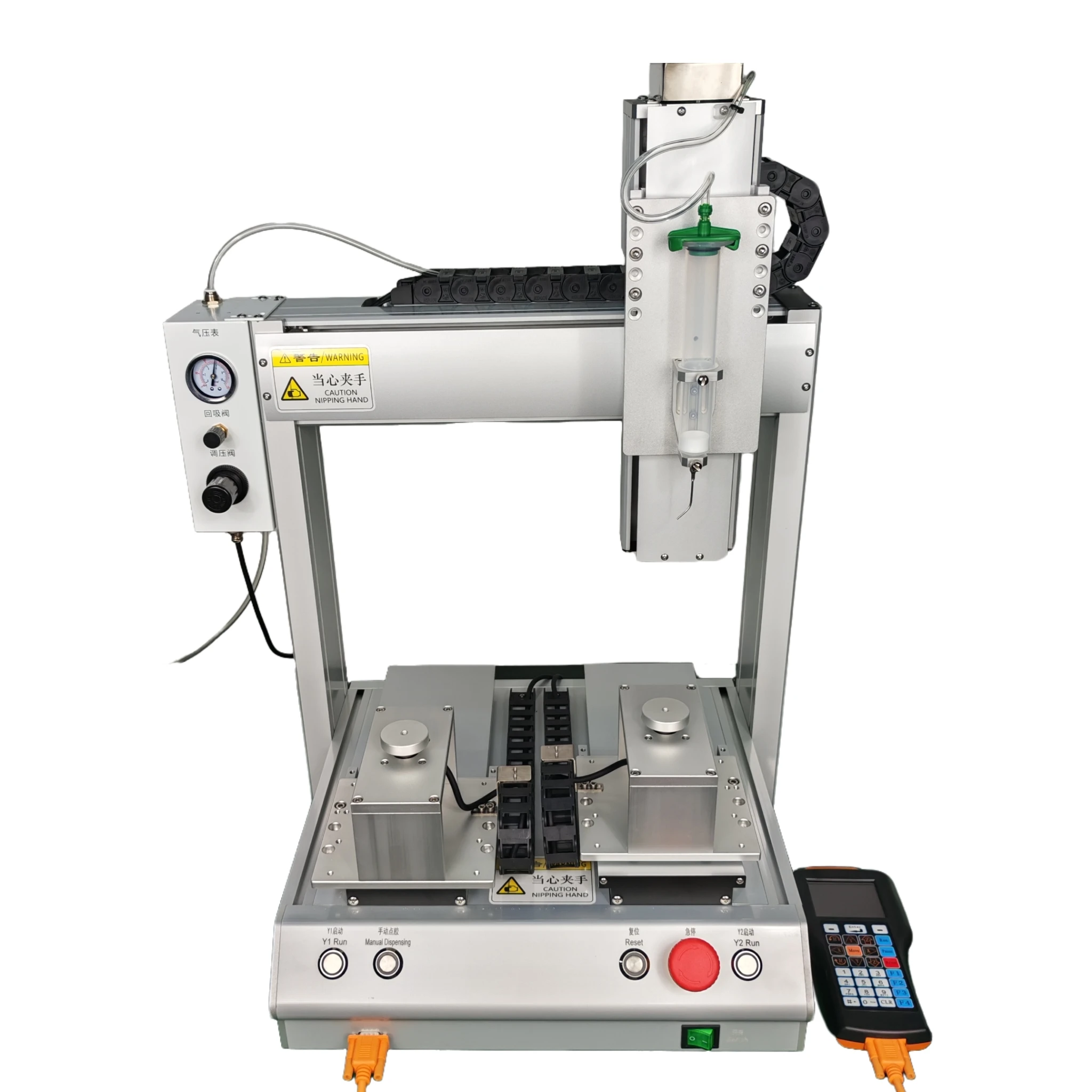 Dual Y-Axis 360 Rotating Fully Automatic Dispensing Machine With PLC And Motor 0.1mm Accuracy 1 Year Warranty