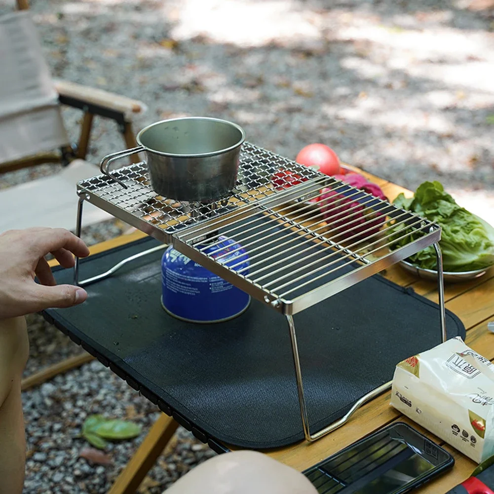 Folding Campfire Grill Portable Stainless Steel Camping Grill Grate Gas Stove Stand Multifunctional Outdoor Wood Stove Stand