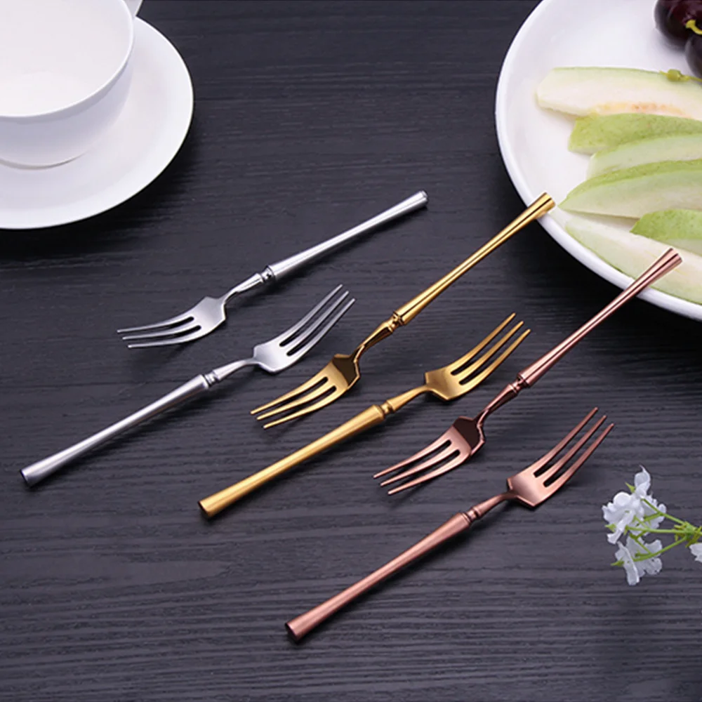 1Pc Black Gold Tea Fork Cake Snack Tableware Portable Fork Cutlery Stainless Steel Dinnerware Dessert Fruit Fork Dropshipping