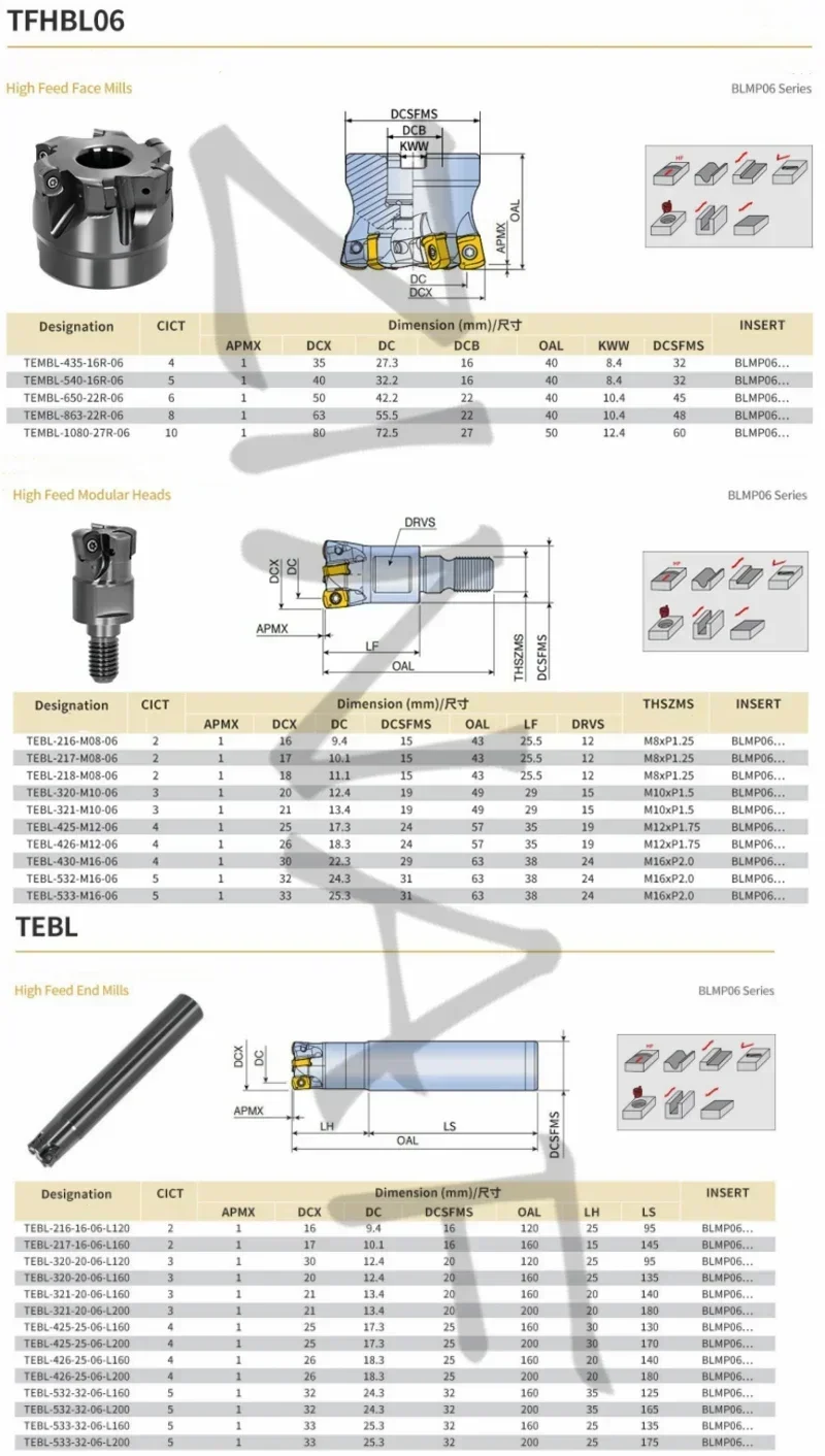 TEBL TEMBL Fast feed Double-sided milling cutter BLMP0603R BLMP0603 Carbide insert hi-feed milling cutter CNC Locking Teeth