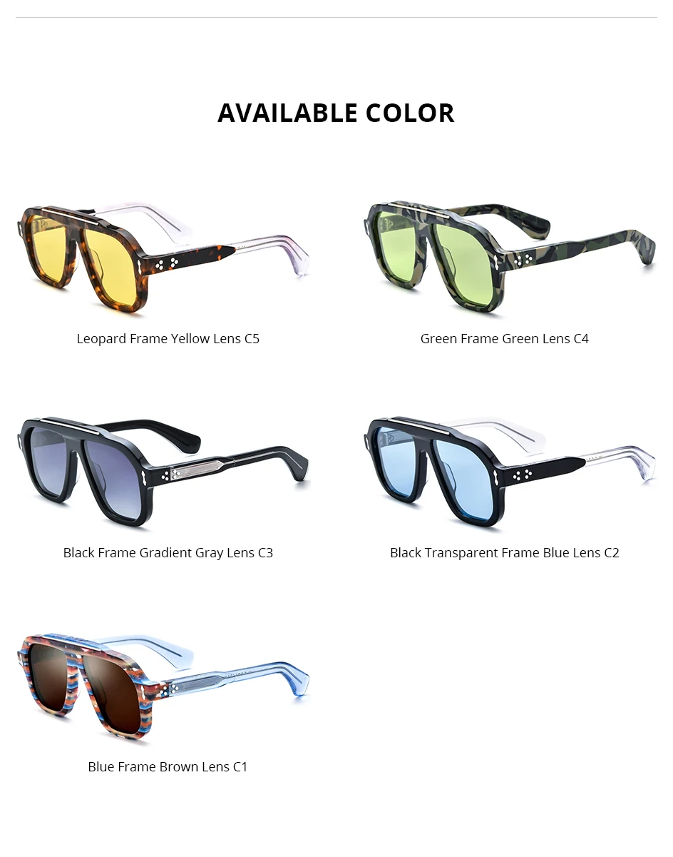 HEPIDEM Polarisierte Sonnenbrille aus Acetat, Herren, japanische Handarbeit, Marken-Designer, übergroß, dick, quadratische Sonnenbrille, Damen OC – Detail 5