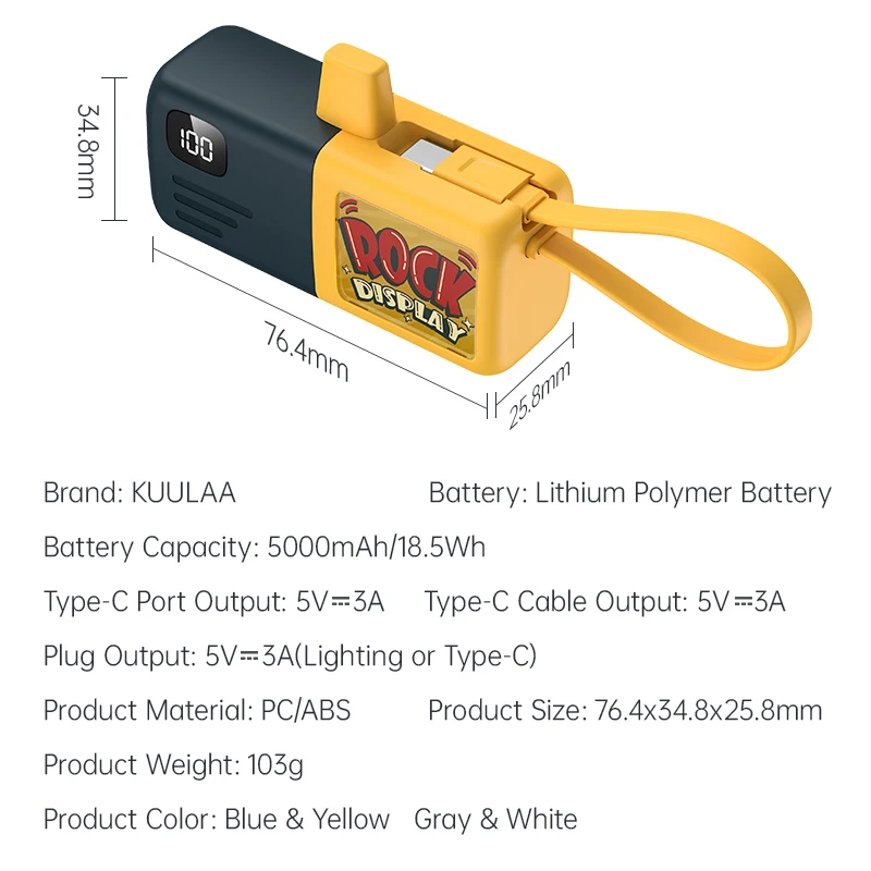 KUULAA Mini Power Bank with Type-C Cable Fast Charging For iPhone 15 14 13 Por Max Portable Charger for Xiaomi Samsung 5000mAh image 6