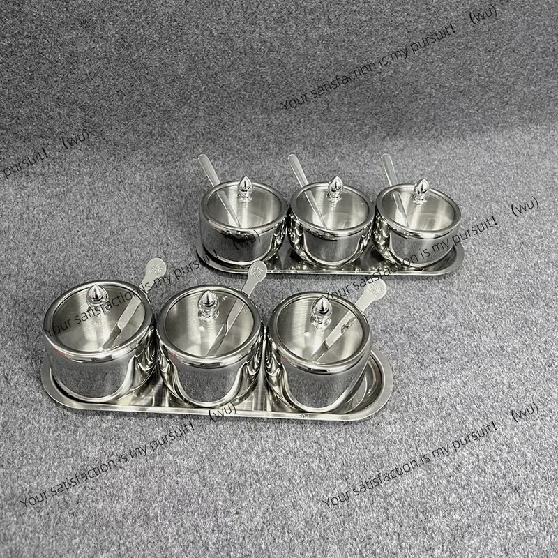 Thickened stainless steel seasoning tank three-piece set restaurant multi-purpose chili oil seasoning box household salt tank
