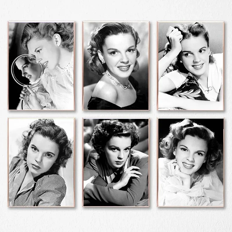 Vintage blanco y negro Judy Garland famosa película actriz carteles lienzo pintura impresión pared arte imagen decoración de la sala de estar