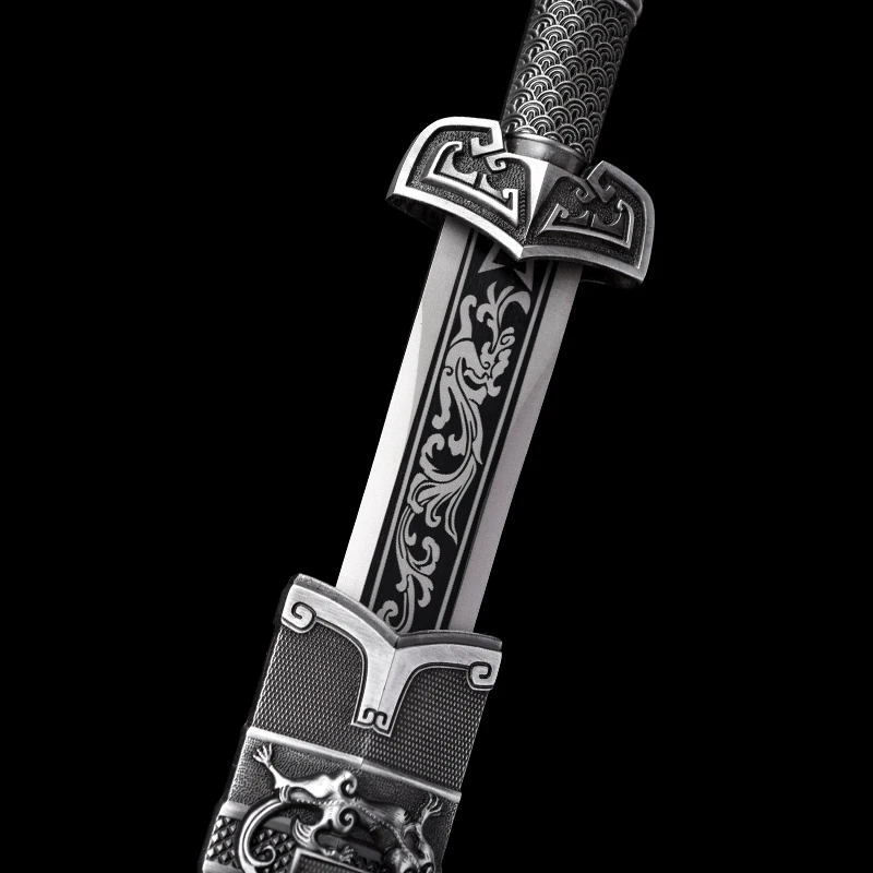 Medieval Han Jian Sword 1060 High Carbon Steel Blade Real Full Tang Sharp Ready Battle Samurai Swords Silver Dragon Katanas view 2