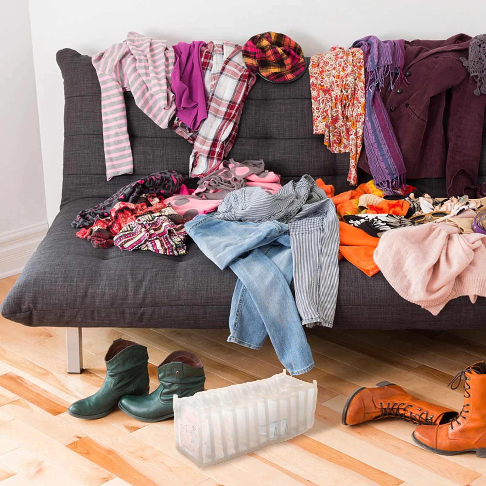 

11 Grids Underwear Storage Box Socks Organizer Bra Tray Multiple Grids Container Beige Large Capacity Closet Drawer For Bra