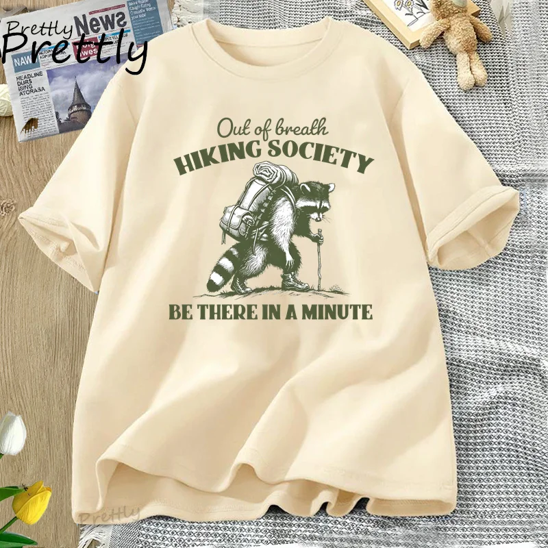 

Out of Breath Hiking Society Raccoon T-shirt for Men Women Funny Raccoon T Shirt Nature Y2K Retro Short Sleeve Tees Summer Tops