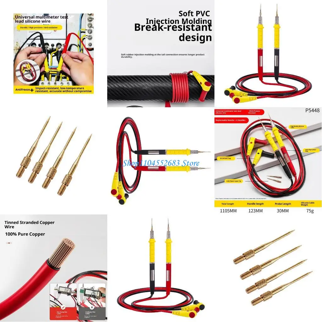 

Y6GD Steel Needle Multimeter Test Leads For Electrician Tool Replacement Multimeter Probes 110cm Length Antislip
