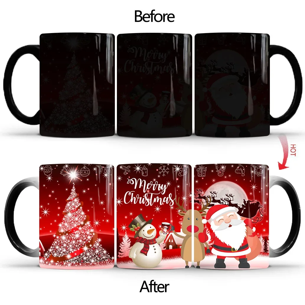 

Merry Christmas Color Changing Mug Snowman Ceramic Magic Mug Santa Claus Heat Sensitive Coffee Cup Elk Water Cups Kids Xmas Gift