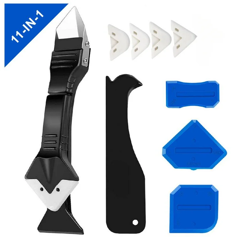 9Pcs 5-in-1 Caulk Scraper & Remover - Silicone Sealant Finishing Tool for Edge Trimming & Cleanup