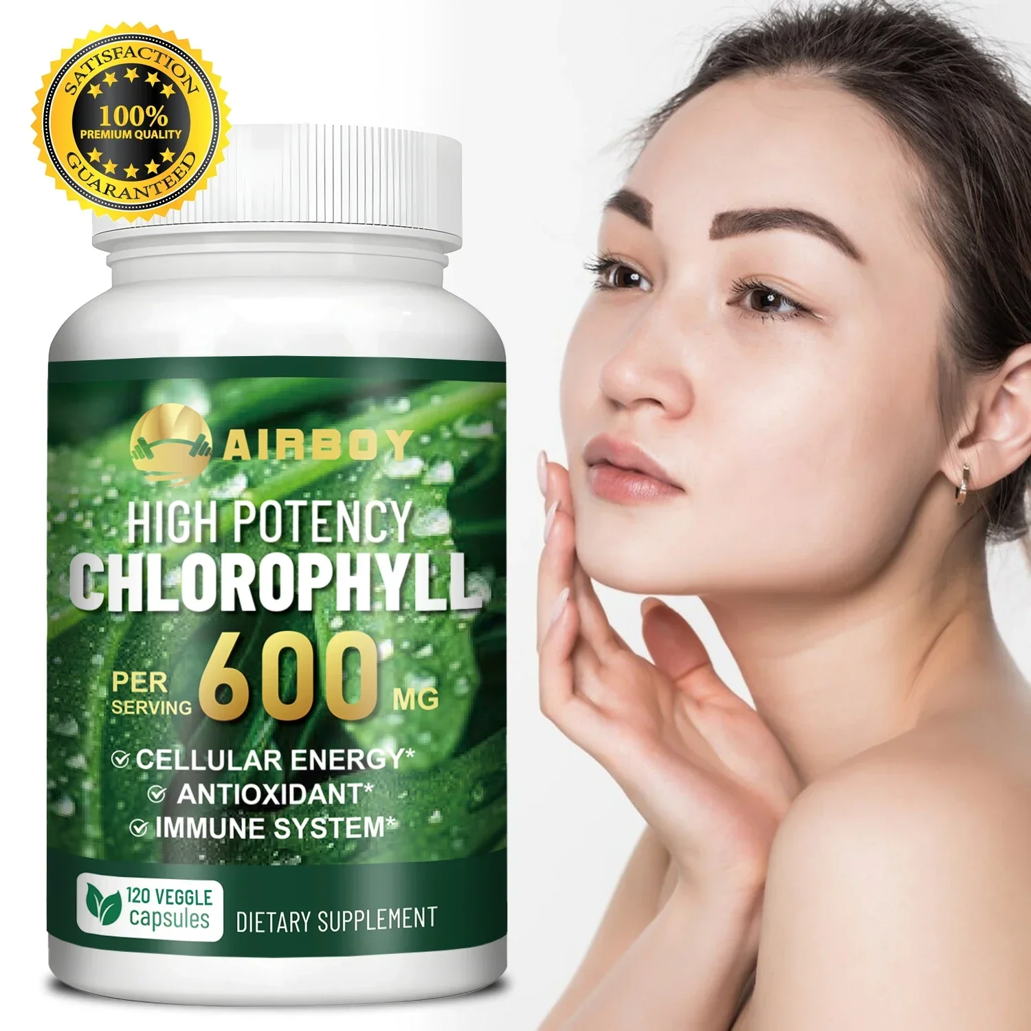 

Chlorophyll Capsules 600mg - for Energy, Immunity, Skin Improvement and Body Deodorization