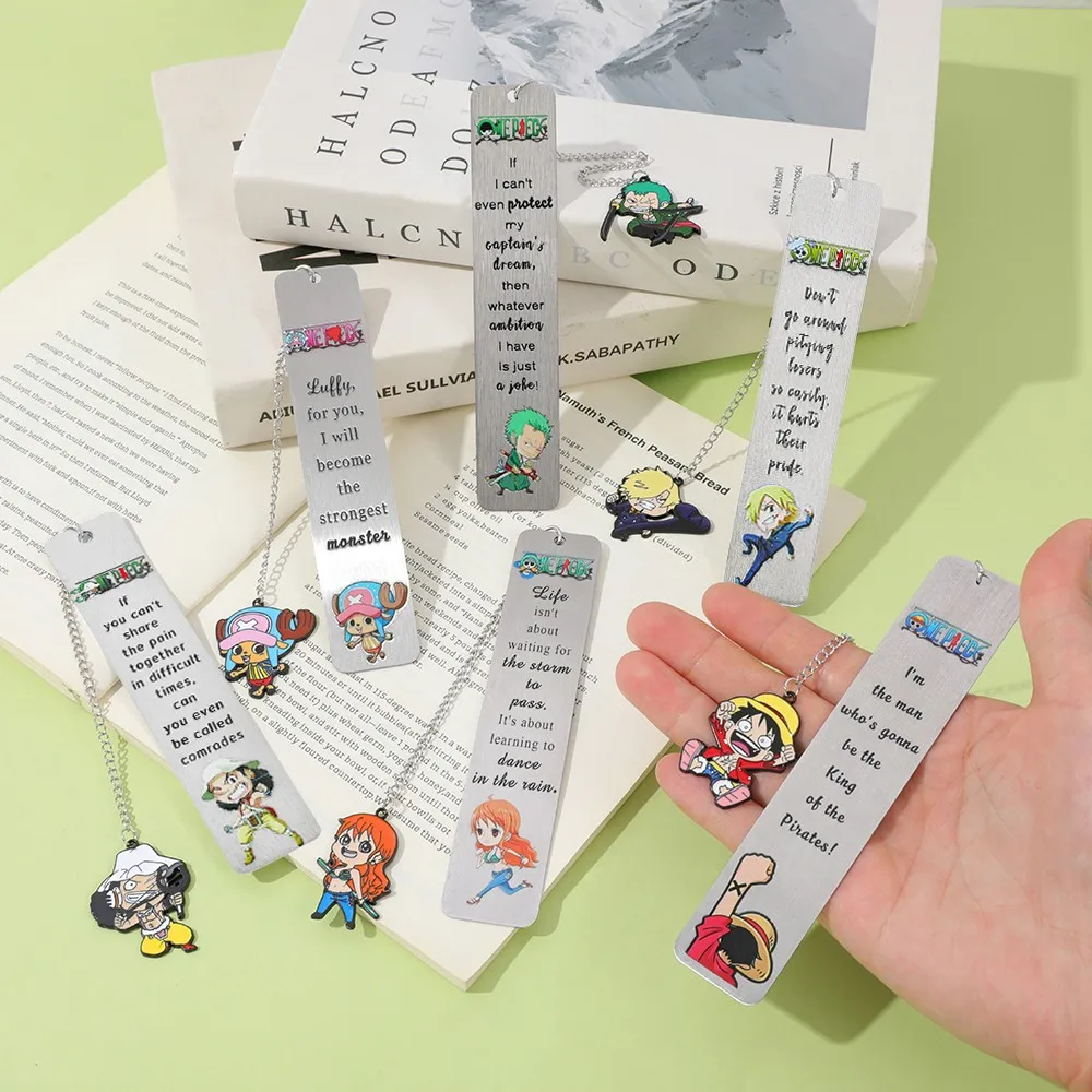 One Piece Anime Metal Bookmark with Character Charm & Inspirational Quote Manga-Themed Gift for Fans & Otakus Reading Accessory