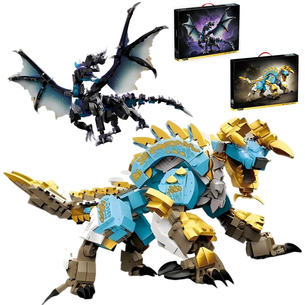 MOC Mecha Dinosaur Series Building Blocks Raptor Black Dragon Model Assemble Bricks Desktop Ornaments Toys for Teenagers Gifts