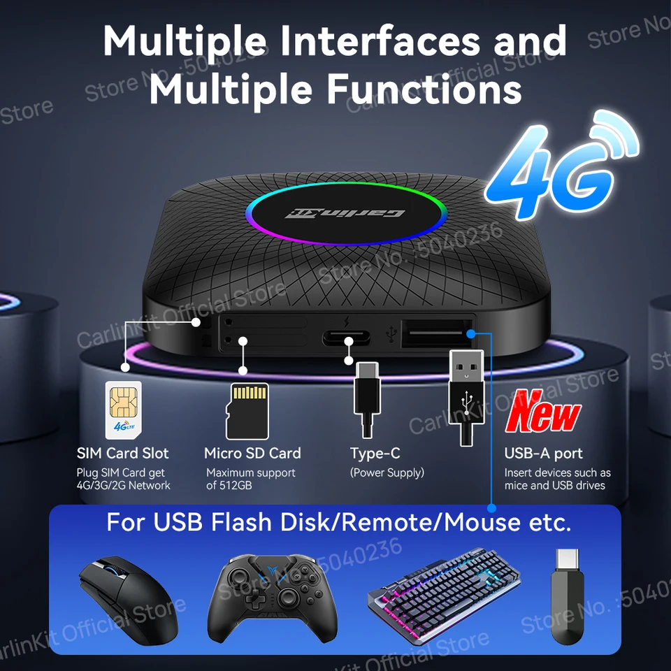 CarlinKit CarPlay Ai Box Android 13 SM6225 8 Núcleos 64GB 128GB