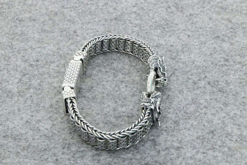 S925 Sterling Silver Jewelry Men's Dominant Double Headed Bracelet Vintage Thai Silver Personalized Thai Silver Coarse Personali