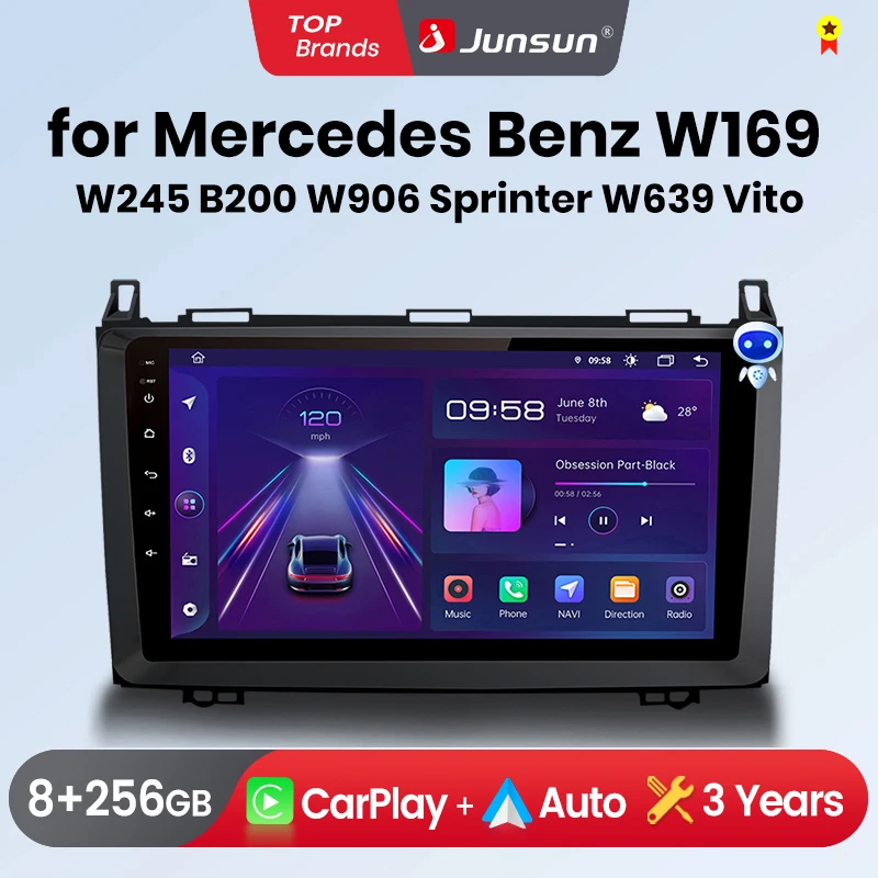 Junsun-Autoradio Android CarPlay pour Mercedes Benz, Wrational W245 B200 W906 Sprinter W639 Vito 360, caméra de voiture, 2 Din