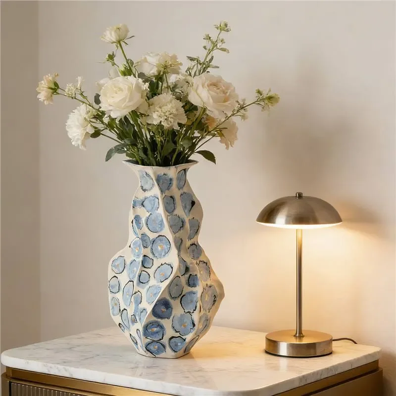 Jingdezhen Hand Painted Ceramic Vase Geometric Design New Chinese Style Wabi Sabi Home Decor Flower Arrangement for Living