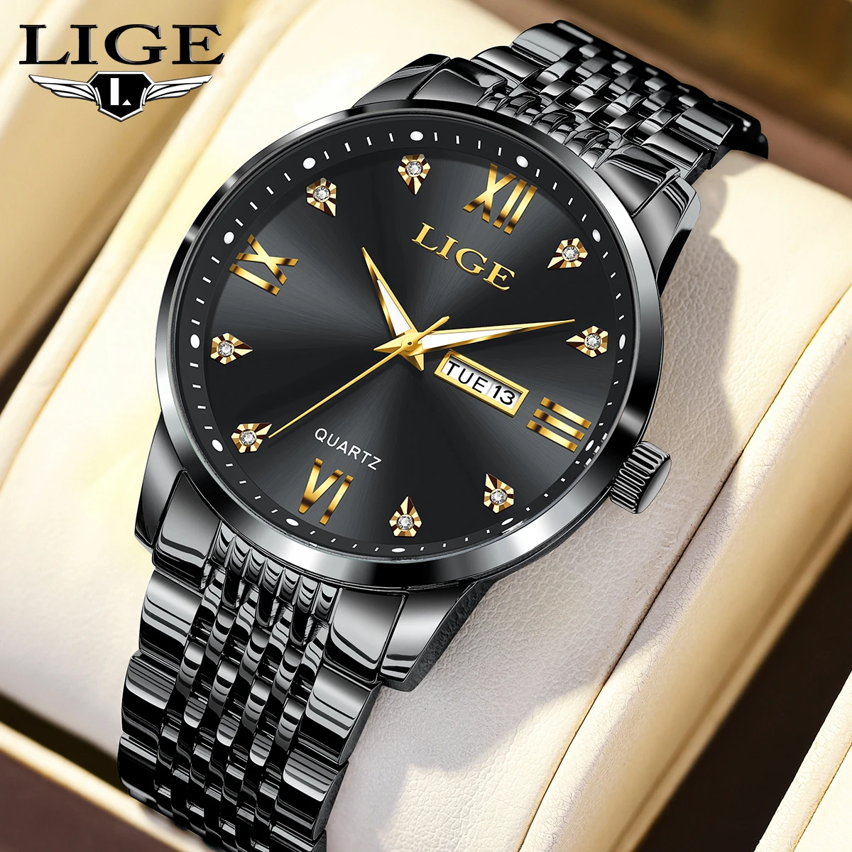 LIGE New Men's Luxury Watch Business Top Brand Man Wristwatch Waterproof Luminous Date Week Quartz Men's Watch High Quality+Box