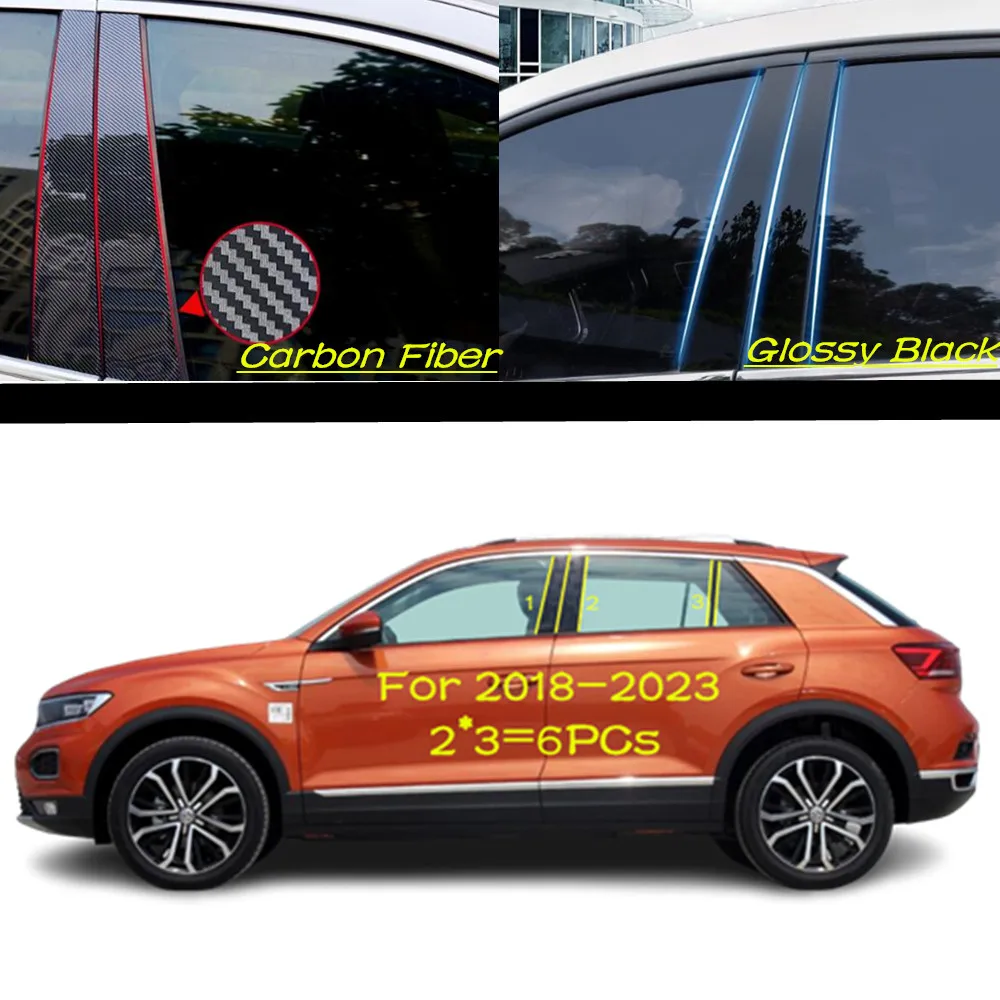 Car PC Material Pillar Post Cover Door Trim Window Molding Sticker Plate Accessories For Volkswagen VW T-ROC TROC 2018 2019-2023