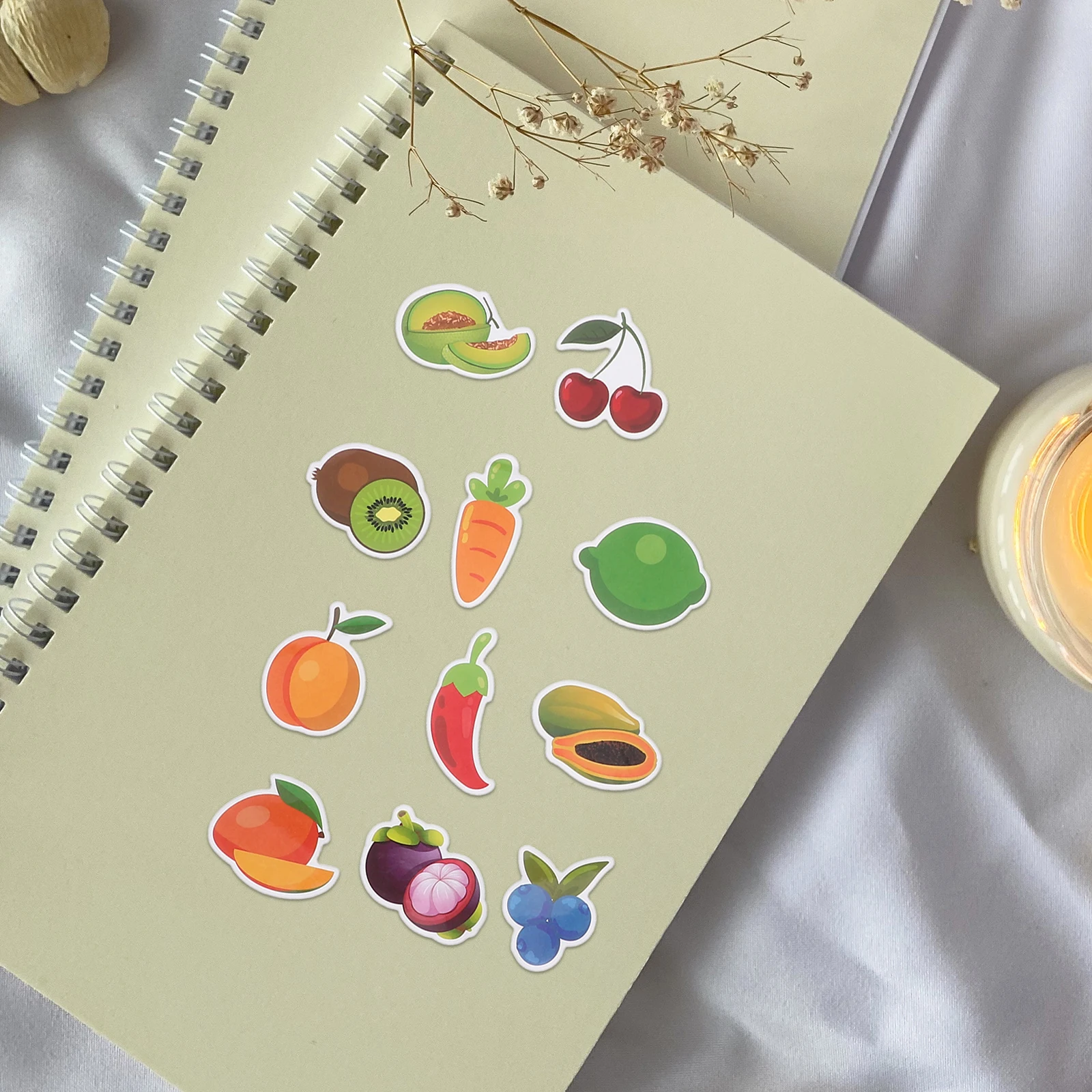 

50 Pcs Cartoon Fruit Vegetable Stickers Kids Classroom Decor Educational Bulk Apple Colorful Safe Friendly Material