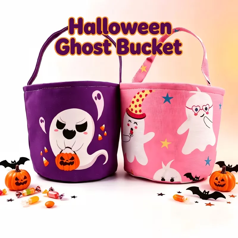 3Pcs Cute Ghost Halloween Candy Baskets, Portable Hand-Held Candy Baskets with Pumpkin, Bat, and Spider Web Designs, Fabric Hand-Held Baskets for Adults' Halloween Parties, Reusable Portable Pumpkin Party Storage Buckets, Halloween Gift Bags, Holiday Decoration Storage Containers, Halloween Ghost Pumpkin Bags, Pumpkin Buckets, Children's Candy Bags, Halloween Party Hand-Held Bags, Decoration Scene Setup