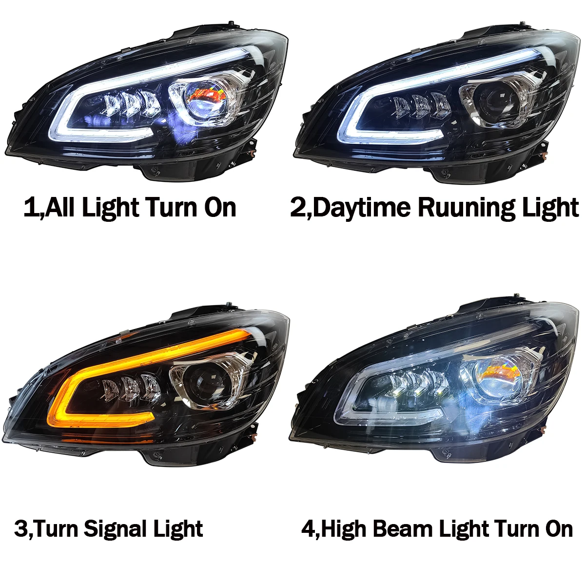 

Передняя фара автомобиля в стиле GT для Mercedes Benz C Class W204 S204 2007 2008 2009 2010 2011, передние фары DRL, дымчатая