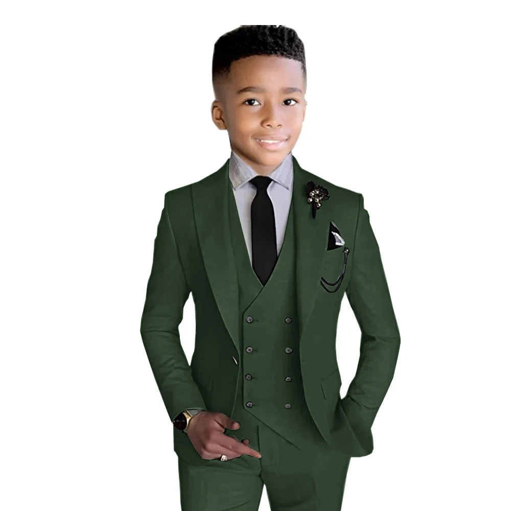 Beige Boys Suit 3 Piece Formal Wedding Tuxedo Casual Slim Fit Blazer Kids 2-16 Clothing Children