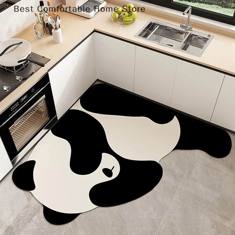 Cute Cartoon L-Shape Absorbent Kitchen Floor Mat Mat Long Diatomite Kitchen Rug Soft Washable Carpets Bathroom Entrance Doormat
