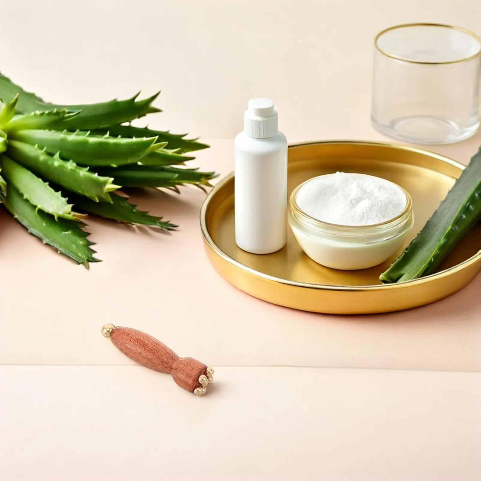 Wooden Eye Roller Massager Wood Copper Beads Under Eye Massage Tool Mini Lotus Pod Shape Facial Roller Spa Face view 5