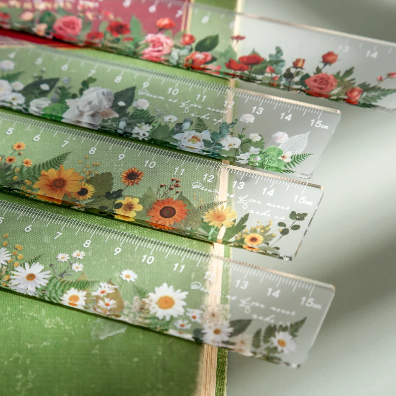 

1pcs 15cm Ruler Multifunction Diy Drawing Tools Student Flower Rulers Double-duty School Office Supplies School Supplies