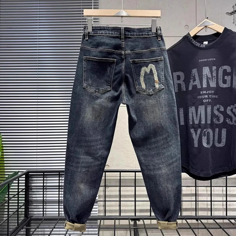 

Mens Harem Jeans Letter Decoration Campus Casual Pants Streetwear Fashion Daily Versatile Straight Pants Men'S Clothing 2025 New