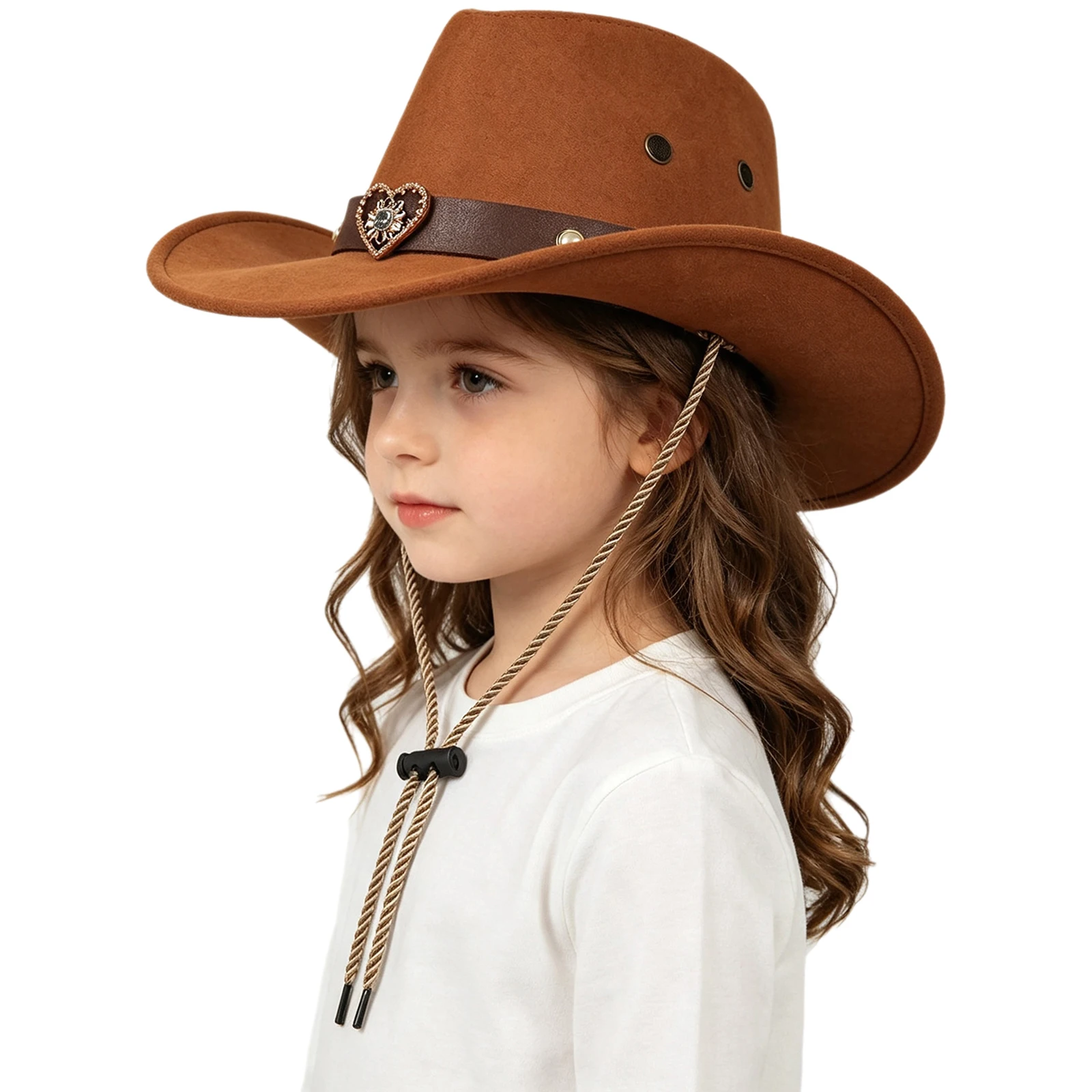 Unisex Kids Boys Girls Western Cowboy Hat Wide Brim Retro Band Decoration Cap Headwear with Adjustable String for Travel Outdoor