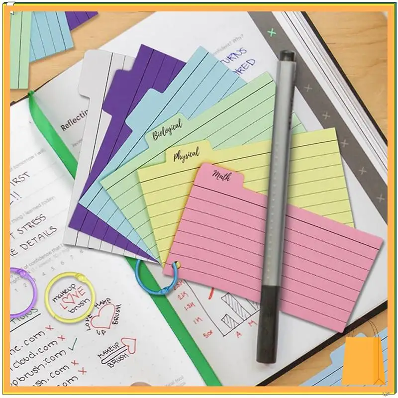 L52A-600 Pack Index Cards, 3Inch X 5Inch Ruled Index Cards With Ring, Colored Lined Flash Cards, Both Sides Note Cards