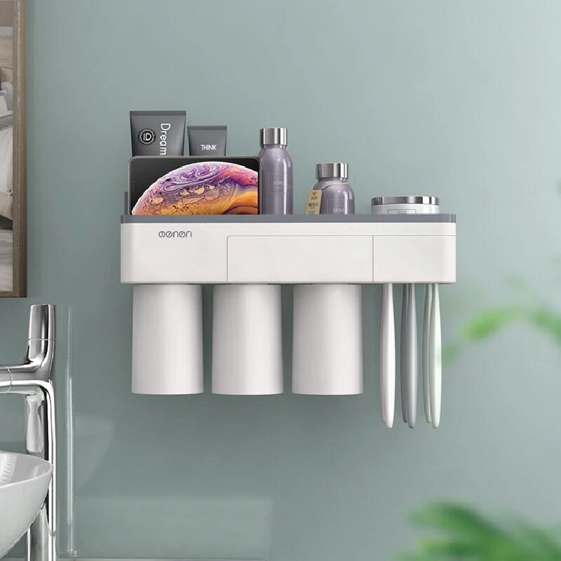 Wall-mounted Toothbrush Rack Toothpaste Holder Toothpaste Dispenser Toothpaste Squeezer Toothbrush Storage Box Bathroom Accessor