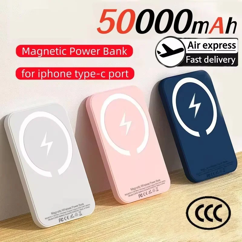 Banco de energía magnético para Magsafes, 50000mAh, inalámbrico, PD 22.5W, cargador rápido, batería externa para iPhone y Samsung