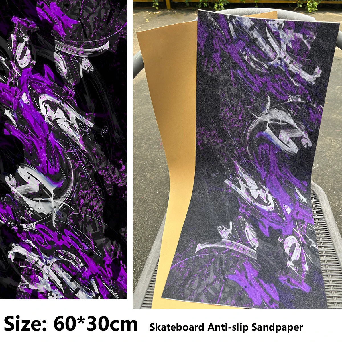 Electric Scooter Anti-slip Sticker Sandpaper Skateboard Grip Tape Sheet 60*30cm Abstract Striped Graffiti Pattern