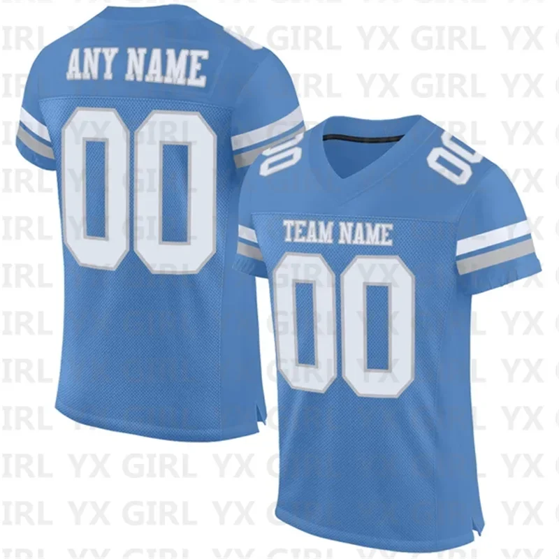 Custom Electric Blue White-Gray Mesh Authentic Football Jersey Personlized Team name you name number V-Neck Football T-Shirts