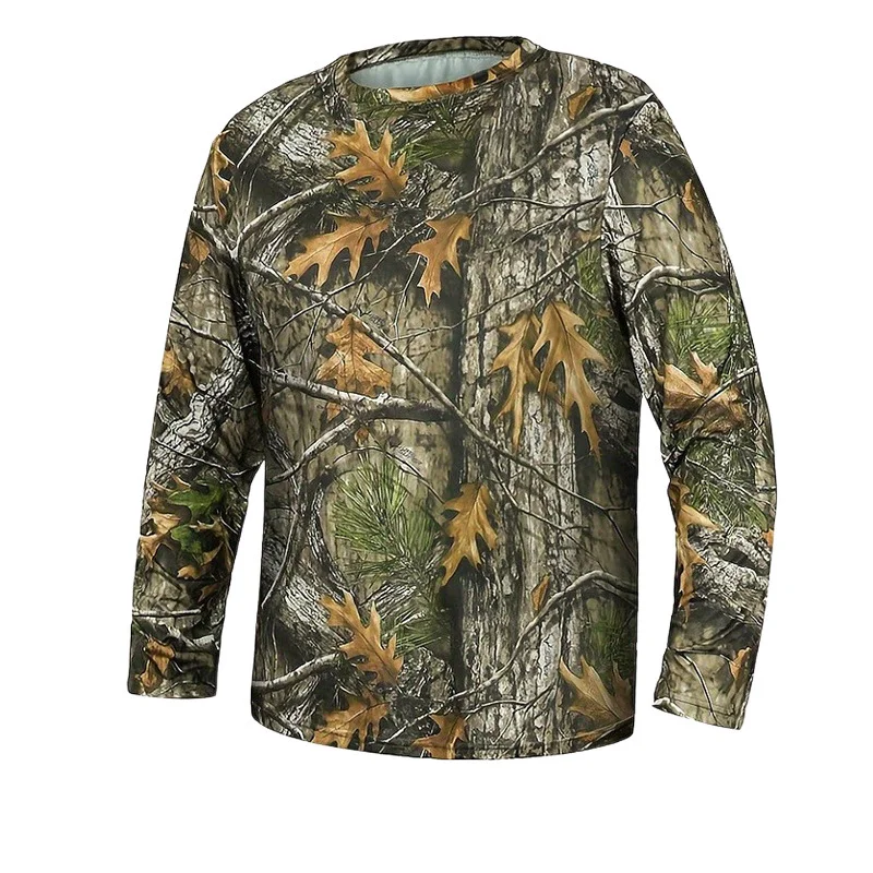 Summer sunscreen fishing clothing, hunting camouflage tops, field photography bird watching long sleeve crew neck t-shirt
