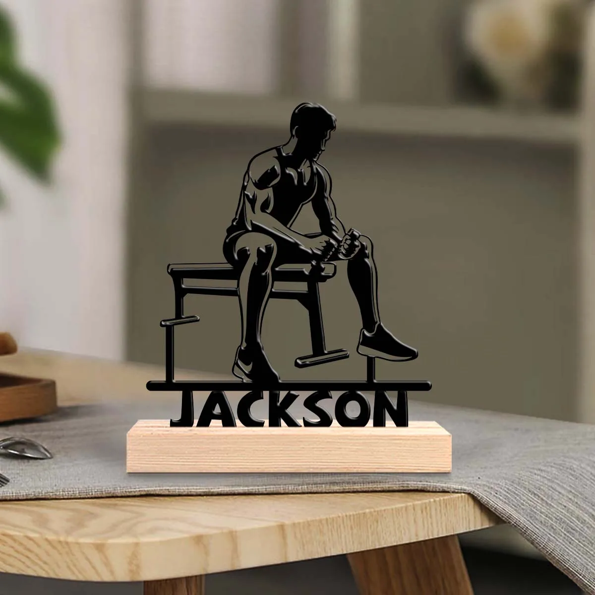 1pc Metal Desktop Decoration Customizable Content Equipped with Wooden Base Festival Ornaments and Decorations
