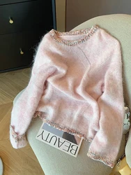 Fashion Lazy Wind Wool Knitted Sweater Autumn and Winter Casual Loose Heavy Industry Diamond-encrusted Pullover Sweaters Women