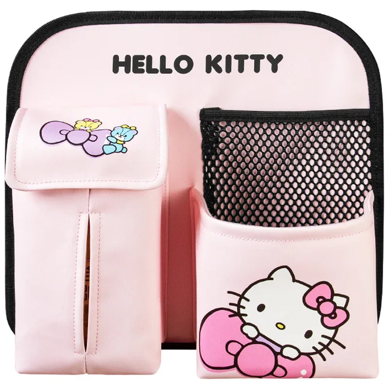 Kawaii Hello Kitty Car Seat Back Organizer Anime Multi-Pocket Bottle Holder Tissue Storage Bag Auto Interior Accessories Gifts