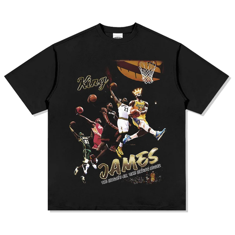 Camiseta de Basquete LeBron James Unissex Oversized em Algodão Puro, Estilo 'King', Top Casual Dinâmico
